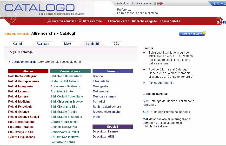 Seleziona un catalogo o un formato