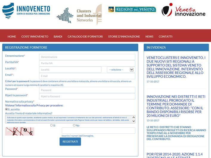 Registrazione fornitore Obbligo di visionare l Informativa Privacy prima di accettare Una volta completati i