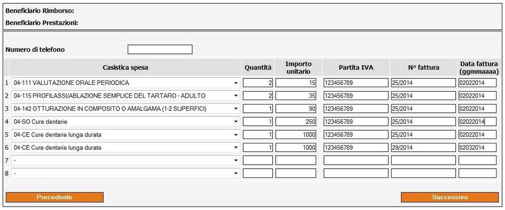 (segue) RICHIESTE DI RIMBORSO PER SPESE ODONTOIATRICHE nell inserimento dei dati, prestare attenzione al campo Quantità, che deve contenere