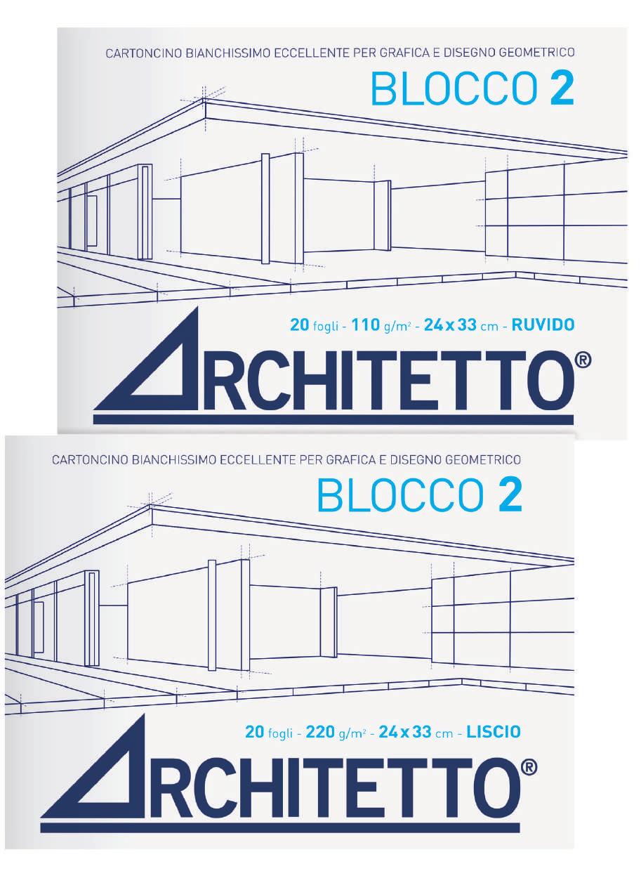 BLOCCO 2 BLOCCHI DISEGNO Cartoncino bianchissimo eccellente per grafica e disegno geometrico. BLOCCO 2 in carta da 110 gr/mq. BLOCCO 4 in carta da 220 gr/mq.