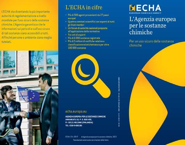 Attua la legislazione dell'ue sulle sostanze chimiche allo scopo di tutelare la salute umana e l'ambiente e di promuovere l'innovazione e la competitività Assiste le