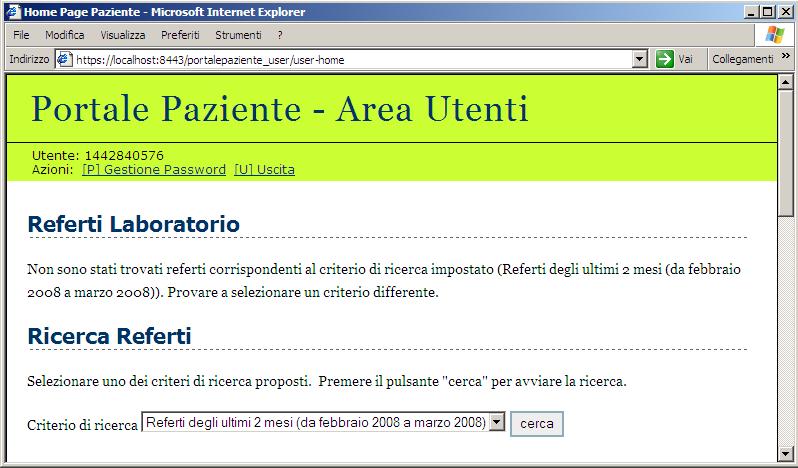 Navigazione all'interno del portale Una pagina del portale riporta sempre le informazioni relative all'utente attivo, alla sua posizione corrente all'interno del sito e la lista delle azioni