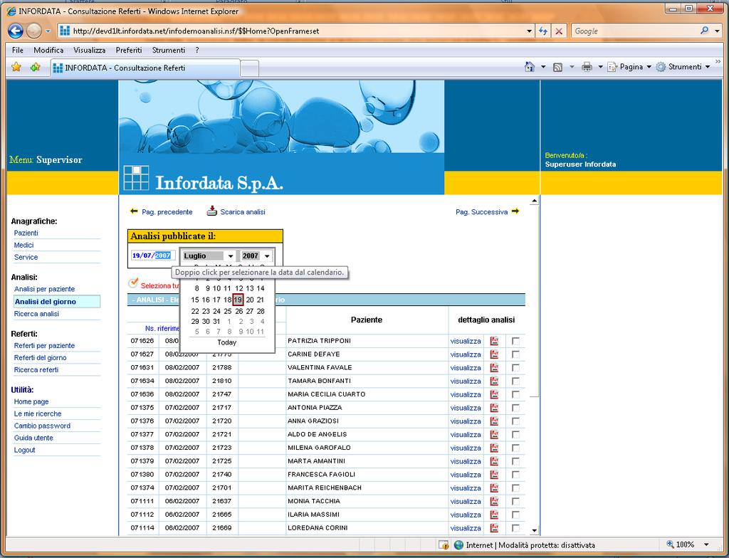 Dopo aver menzionato tutte le caratteristiche e le funzioni legate alle analisi ed ai referti, vediamo ora gli altri punti presenti nell applicazione e disponibili solo a chi possiede i requisiti