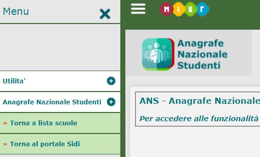 La scuola accede alle funzionalità disponibili nel menu servizi cliccando sull'icona posta in alto a sinistra.