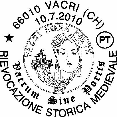 1052 RICHIEDENTE: Associazione Culturale Vacri senza Porte SEDE DEL SERVIZIO: spazio allestito in Piazza regina Margherita 66010 Vacri (CH) DATA: 10/7/10 ORARIO: 18/24 Struttura Competente: Poste