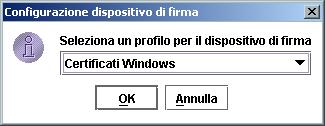 3.2 Configurazione Applet Per la configurazione dell'applet seguire i seguenti passaggi. 3.2.1 Selezione del profilo La configurazione del dispositivo di firma (smart card, floppy, ecc) prevede la