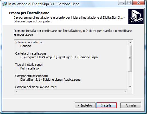 Avanti (Fig. 20) Fig. 20 Alla finestra che segue premere sul pulsante Installa (Fig. 21) Fig.