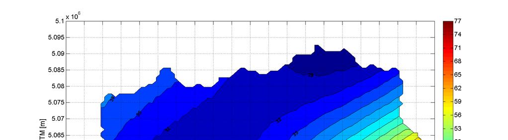 10.2 TEMPO DI RITORNO 200 ANNI Figura 162: Mappa di pioggia definita per durata di 1 ora e tempo di