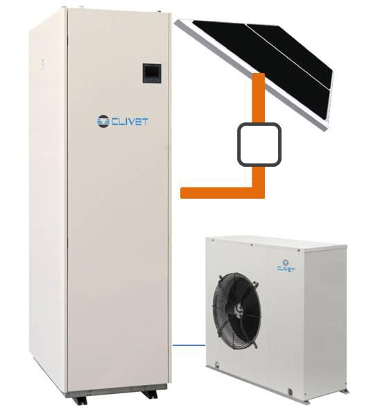 Solar Pompa di calore aria acqua con integrazione solare termico per ACS Unità interna con accumulo sanitario da 280 litri e