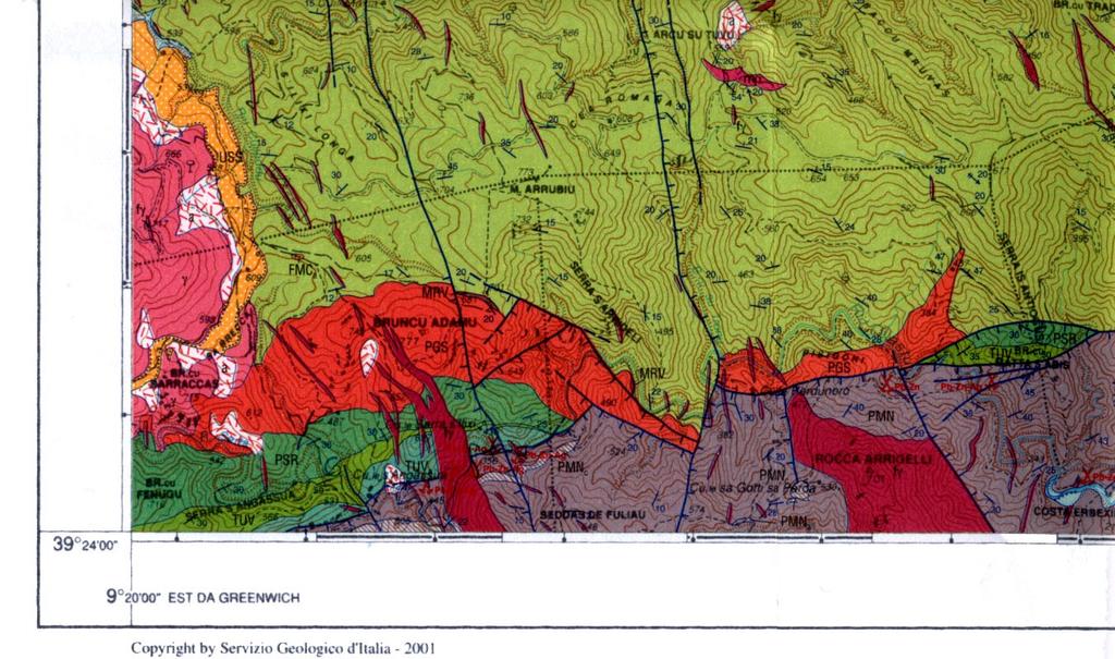 Cos è una Carta Geologica Descrive le rocce che affiorano in superficie e la giaciture delle strutture (faglie ecc.).