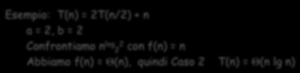 Risoluzione ricorrenze della forma dove a 1, b > 1, f(n) > 0 Master s method! T(n) = at n $ # & + f(n) " b% Risoluzione ricorrenze della forma dove a 1, b > 1, f(n) > 0 Master s method!