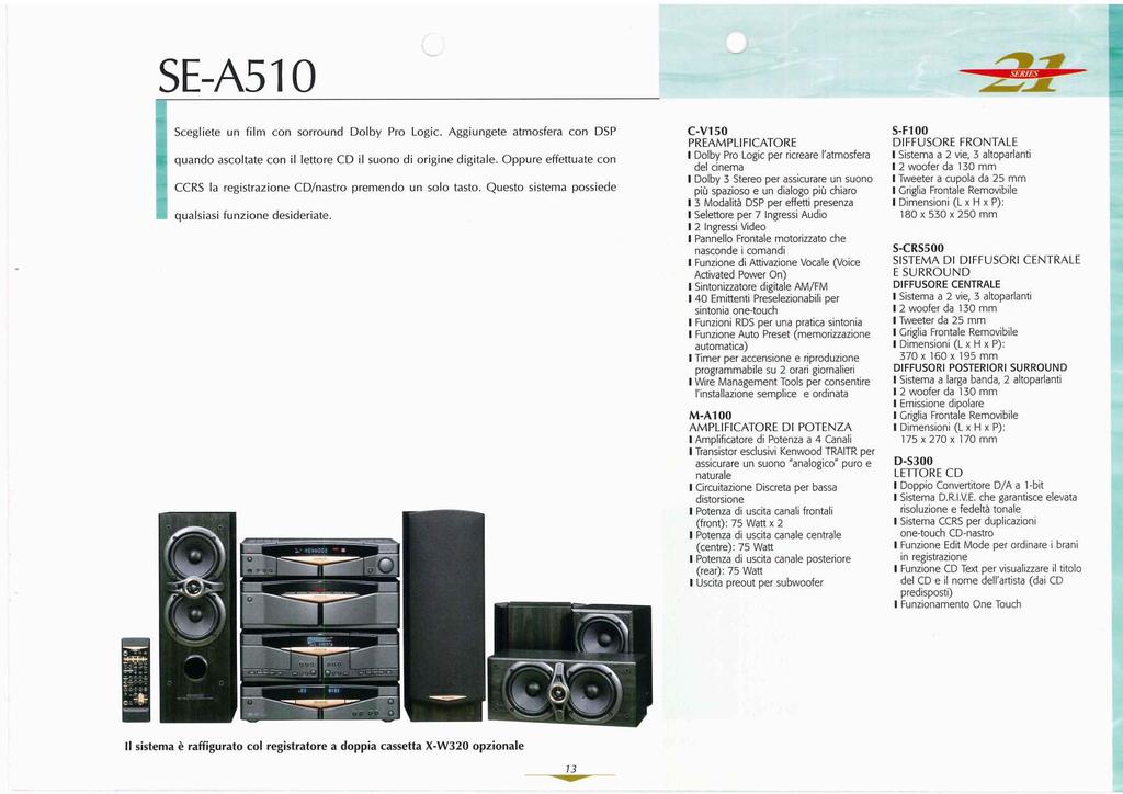 SE-A510 Scegliete un film con sorround Dolby Pro Logic. Aggiungete atmosfera con DSP quando ascoltate con il lettore CD il suono di origine digitale.