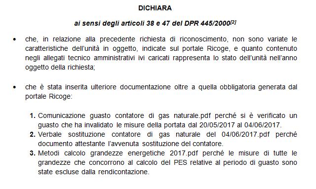 Malfunzionamento della strumentazione di misura 11 Esempio di Allegato Dati tecnici correttamente compilato nel caso di sostituzione del contatore del gas naturale a seguito di un guasto: Non è stata