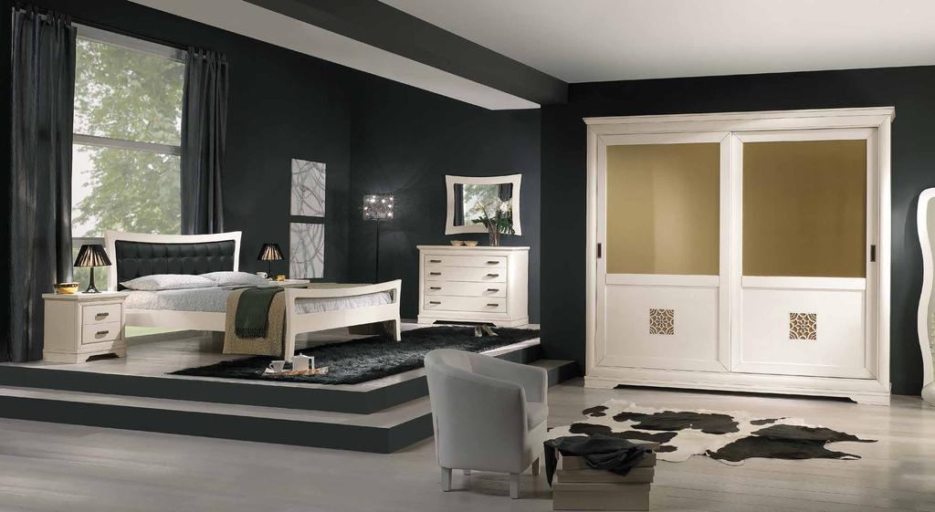 notte art. 032 Comodino 2 cassetti Night table L. 58 H. 58 P. 40 art. 035 Letto con testata da imbottire Bed L. 183 H. 114,5 P. 209 art.