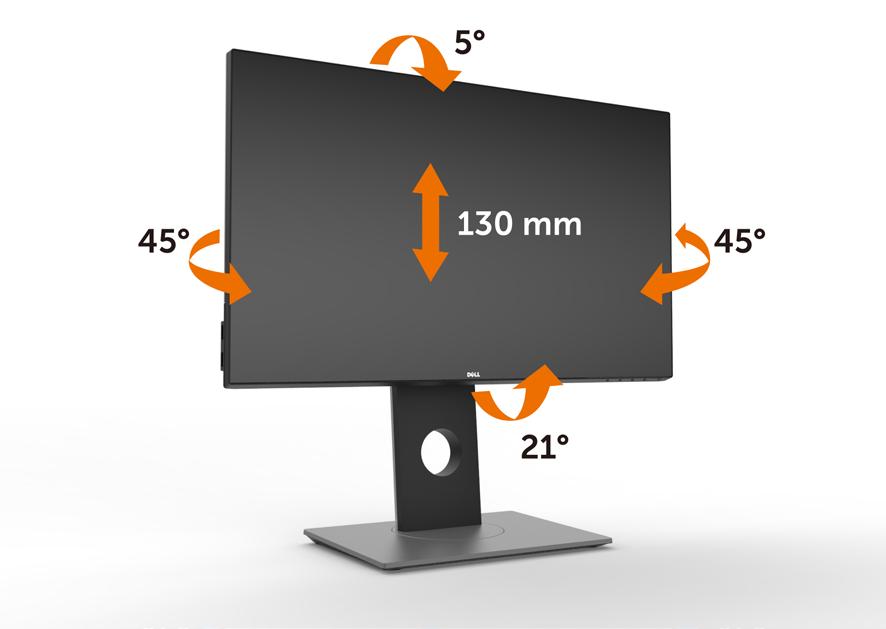 Uso della funzione d inclinazione, rotazione ed estensione verticale NOTA: Applicabile per un monitor con supporto.