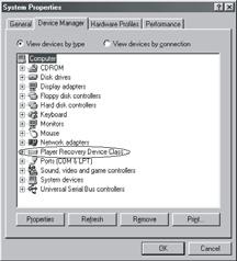 B. In Windows 98/ME, con il tasto destro del mouse cliccare Risorse del computer>proprietà> Gestione periferiche e verificare se è presente Player Recovery