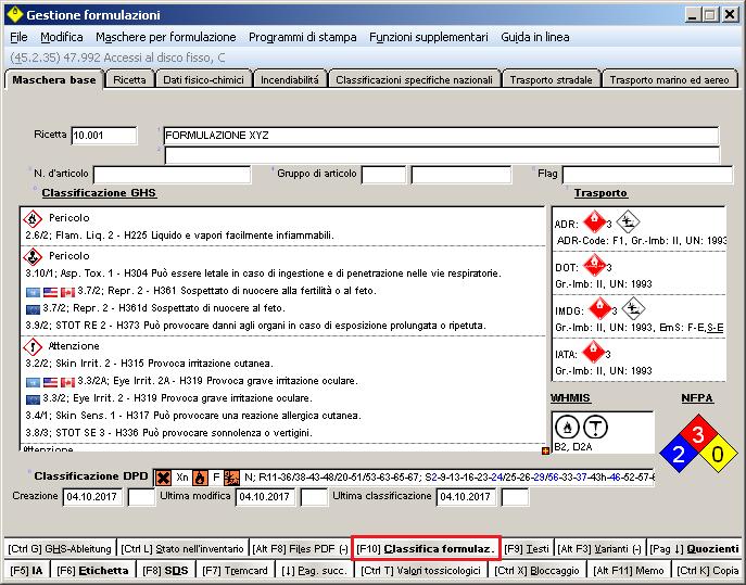 Adesso si seleziona con il mouse oppure con il punto di menu Maschere per formulazioni il registro Classificazioni specifiche nazionali, poichè qui si trovano dei