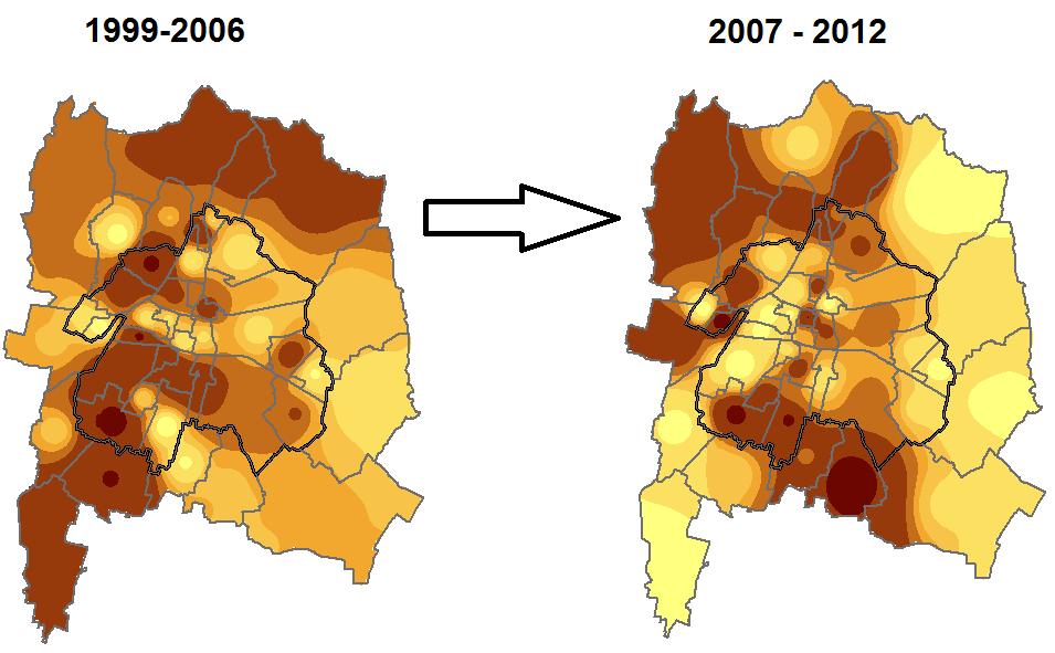 -Nel periodo 1999-2006 eccessi nei quartieri dell area a Sud della Caffaro rispetto a quella del resto