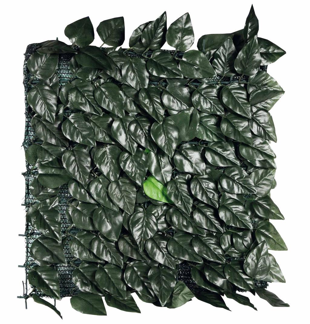 verde oscuro apoyado por una red de malla cuadrada de plástico. 1,0x3 m 92555 1,5x3 m 92556 Longchamp Schermatura totale composta da: foglie lauro in tessuto plasticato, col.