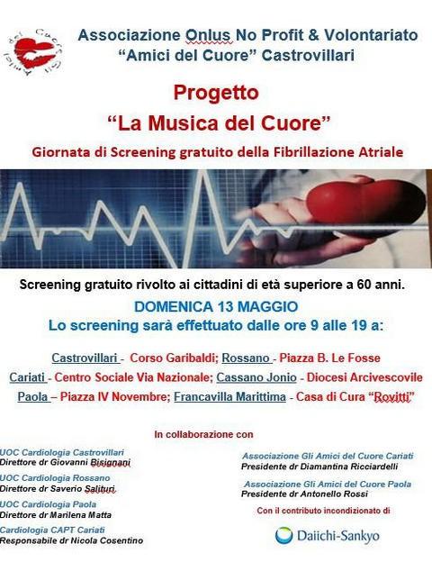 Fibrillazione Atriale. In Calabria screening gratuiti La Musica del Cuore.