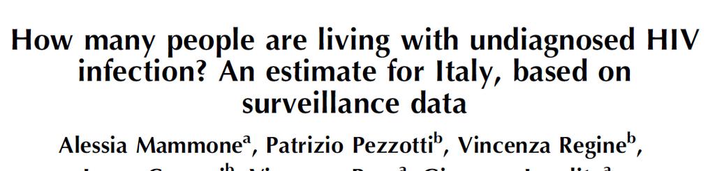 The estimate of people in Italy with undiagnosed HIV in 2012 was in a plausible range of 12 000 18 000 cases, corresponding to 11 13% of the overall prevalence.