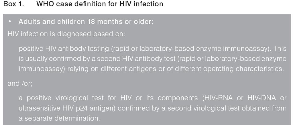 DEFINIZIONI Infezione da HIV (sieropositivo per HIV): qualsiasi persona infetto da HIV (che possa essere dimostrato o con criteri virologici o con la ricerca di anticorpi anti- HIV) WHO A case