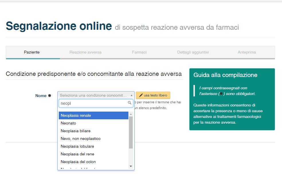 Pagina 7 di 10 Figura 10-Inserimento condizioni concomitanti/predisponenti b) Scheda Reazione Avversa (figura 11): in