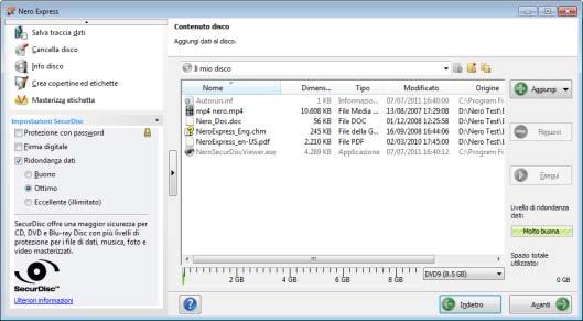 Disco dati 2. Fare clic sull'opzione SecurDisc desiderata. Viene visualizzata la schermata di compilazione Contenuto disco per i dischi Secur- Disc. 3. Per aggiungere i file utilizzando il browser: 1.