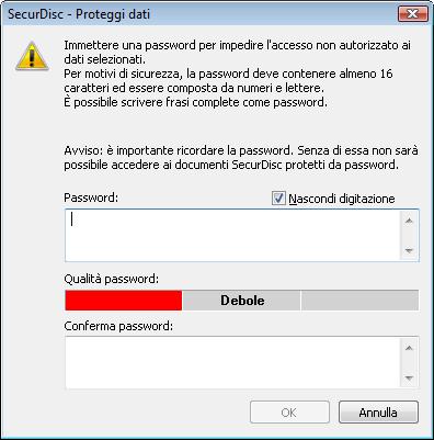 Disco dati 2. Immettere la password desiderata nell'area di immissione Password e fare clic sul pulsante OK. Un simbolo a forma di lucchetto indica che tutti i dati sono protetti.