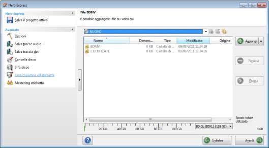 Video 7.2 Compilazione di un disco Blu-ray Con Nero Express è possibile masterizzare un disco BDMV-Video costituito da file BDMV (Blu-ray Movie) dal disco rigido.