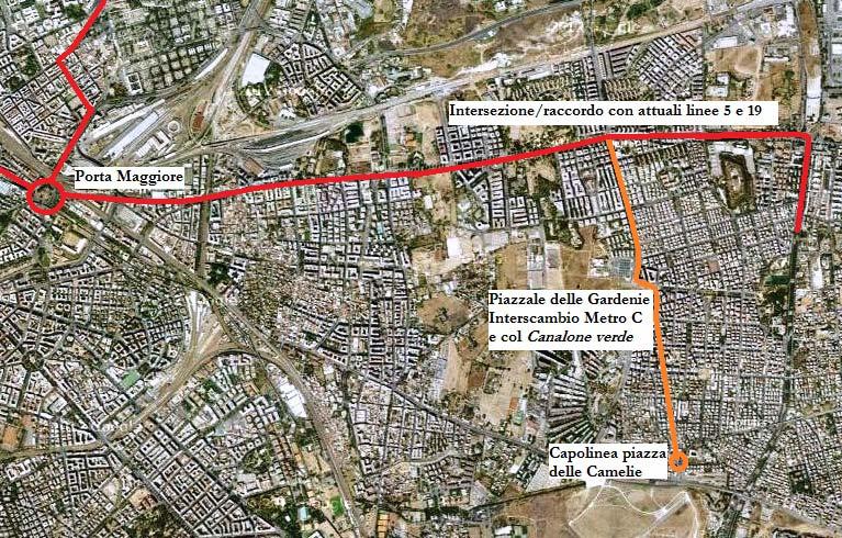 Le altre proposte di Centocelle Storica: 6) La linea tramviaria su via Tor de schiavi che sostituisca quella su via dei Castani, col nuovo capolinea in piazza delle Camelie