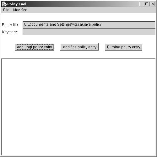Un tool: policytool Organizzazione della lezione Permette di gestire con facilità i file di permessi Il modello della sicurezza in Java Creazione di oggetti remoti che derivano da una superclasse
