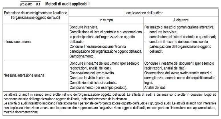 A livello del programma di audit, si dovrebbe garantire che l utilizzo di metodi di audit a distanza e in campo