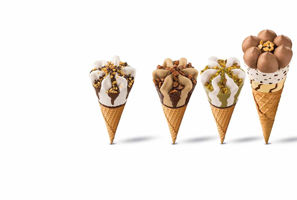 EDIZIONE BAR nuovo ciuffo più goloso BABY PANNA CAFFÈ PISTACCHIO XL Gelato alla panna con Gelato al caffè variegato con Cono gelato al gusto Cono tri-gusto: gelato al gusto decorazione al cacao e