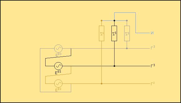 Fig. 1.5 - Tre impedenze uguali collegate a stella e alimentate da tre tensioni di linea uguali possono fornire un punto a potenziale nullo per il collegamento del conduttore di neutro 2.