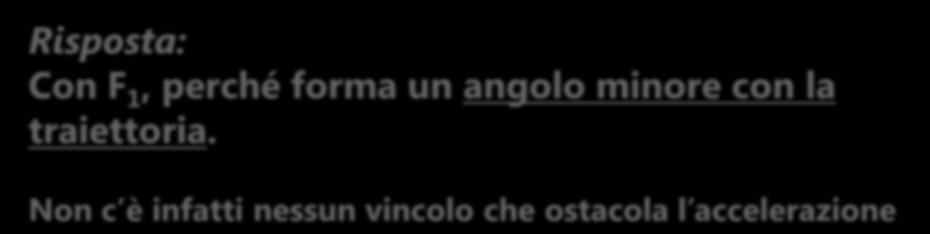 LAVORO ED ENERGIA Risposta: Con F 1, perché forma un angolo minore con la traiettoria.