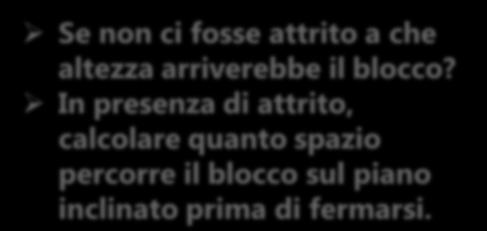 In seguito la molla viene lasciata libera. Se non ci fosse attrito a che altezza arriverebbe il blocco?