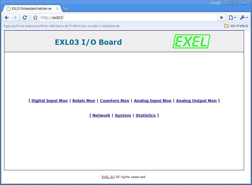 4. CONFIGURAZIONE E FUNZIONALITÀ ETHERNET La scheda di default ha IP 192.168.0.1 e nome EXL03.