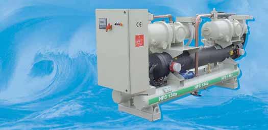 raffreddati ad acqua EWW(L)D~DJYNN Potenze da 166 a 604 kw. Disponibile versione ad alta efficenza (EER fino a 4,7) (/A). Compressore monovite modulante.