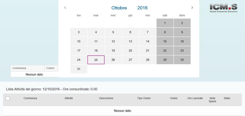 Consuntivazione attività Nella home page dell applicazione è visualizzato il calendario del mese corrente.