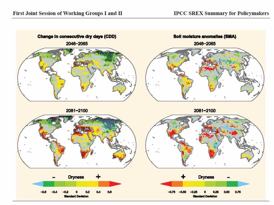 Variazioni previste sul bilancio idroclimatico IPCC SREX summary (Nov.