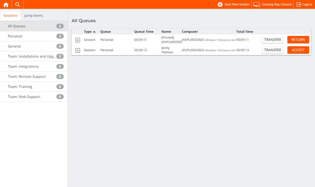 Visualizzare le sessioni di supporto tecnico nella coda nella console del tecnico di supporto Web Code Le code di sessione forniscono informazioni e consentono l accesso a clienti che sono in attesa