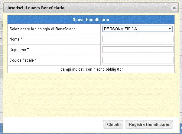 dei dati relativi al nuovo beneficiario.