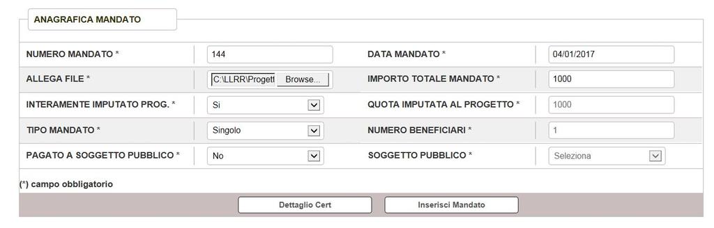 ATTENZIONE: per modificare i dati dell anagrafica del mandato è necessario eliminare il mandato dalla Cert e reinserirlo con i dati corretti.