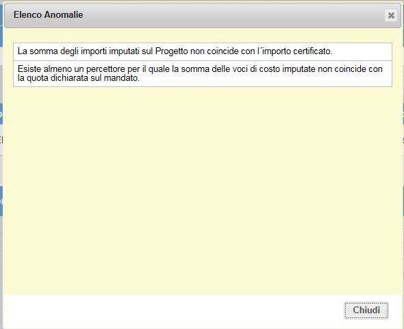 ATTENZIONE: Se la Cert in preparazione non è stata completata correttamente, oppure non è stato completato correttamente il Dettaglio di Spesa, il sistema non rende possibile l inoltro e mostra nel