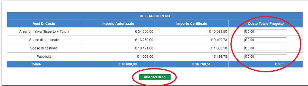 NOTA BENE: Il tasto verde Inserisci rend viene attivato solo dopo aver effettuato la chiusura realizzazione attività sulla piattaforma GPU.