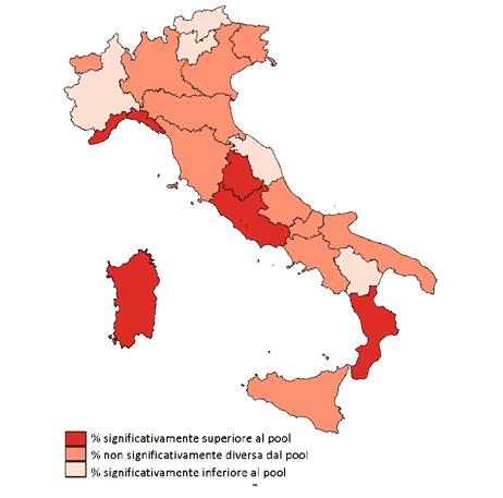 Dati italiani Passi 2008-2011 Sintomi di depressione - Prevalenze per Regione di residenza Pool di Asl: 6,8% (IC