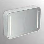 Specchio contenitore con 2 ante a doppio specchio. Illuminazione a LED interna ed esterna. Sistema di apertura delle ante Push to Open.