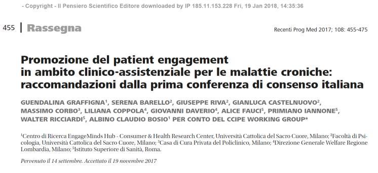 Patient Engagement, promuovere l Engagement non può prescindere dal