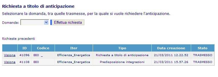 Cliccare sul link Visiona per accedere ai due link Documento e Allegati.